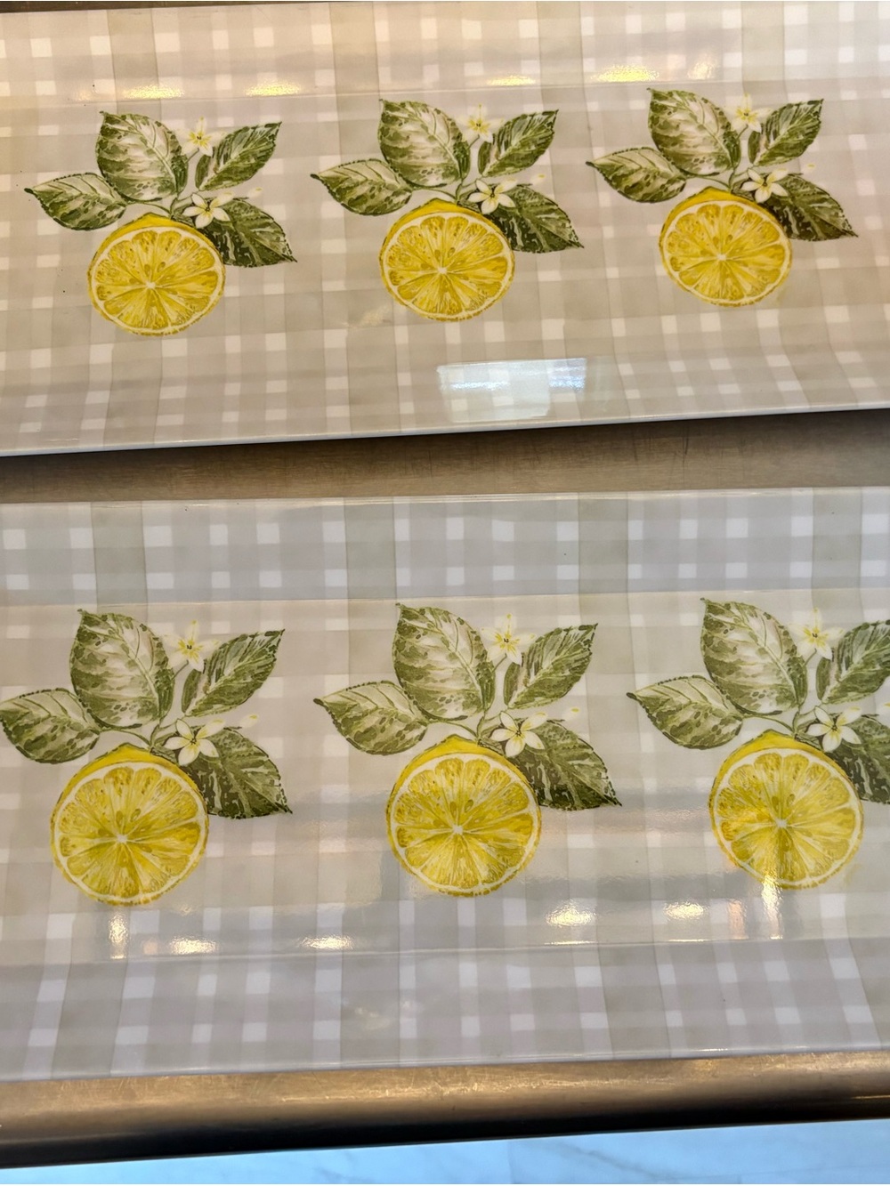 Lemon Pattern Summer Melmac Trays Set of 2 New Never Used